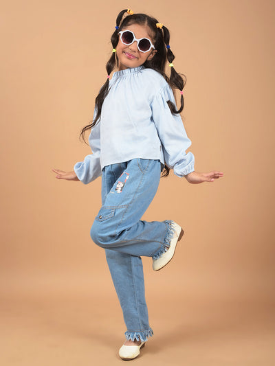 Blue Linen Top-Girls Tops-Crimsoune Club