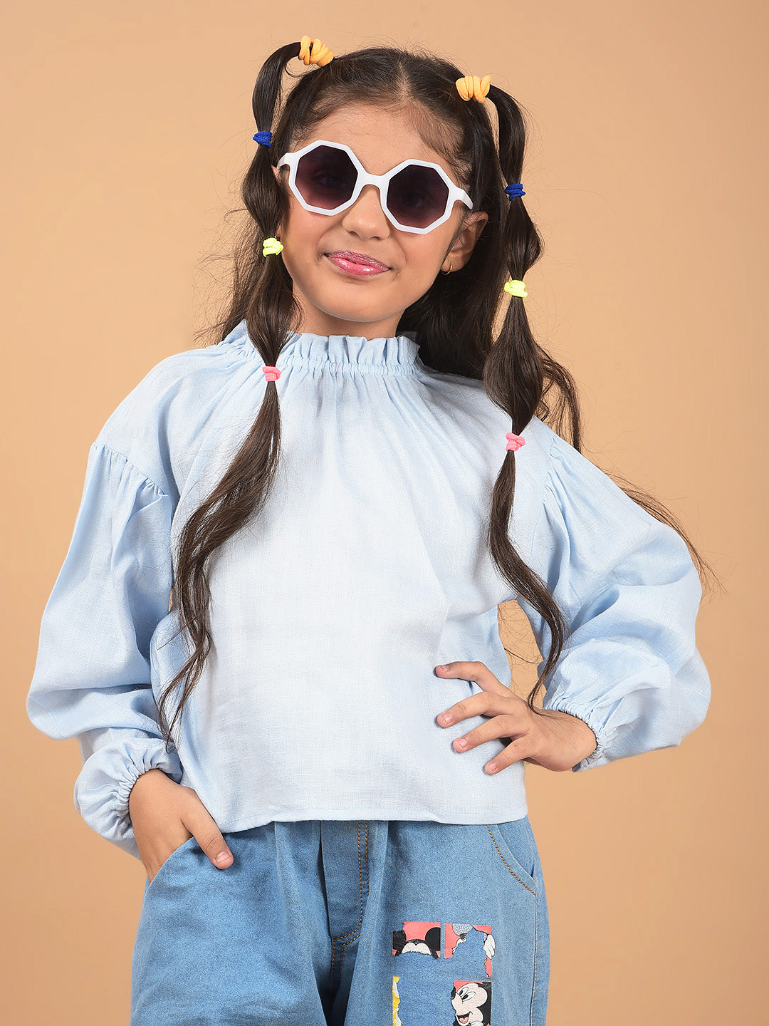 Blue Linen Top-Girls Tops-Crimsoune Club