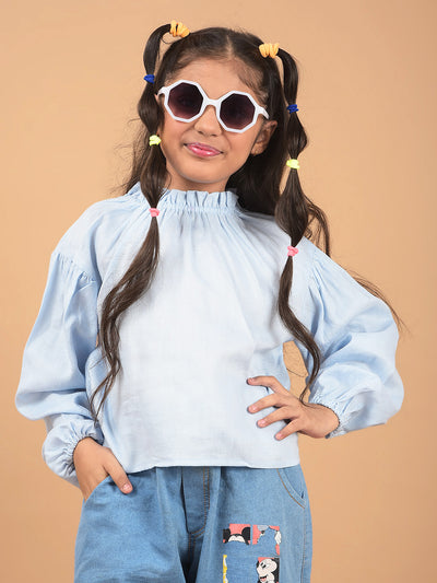 Blue Linen Top-Girls Tops-Crimsoune Club