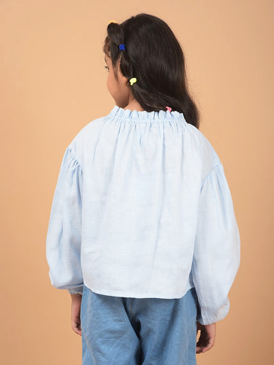 Blue Linen Top-Girls Tops-Crimsoune Club