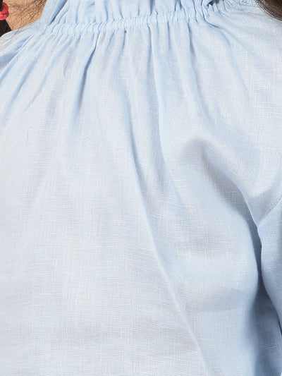 Blue Linen Top-Girls Tops-Crimsoune Club