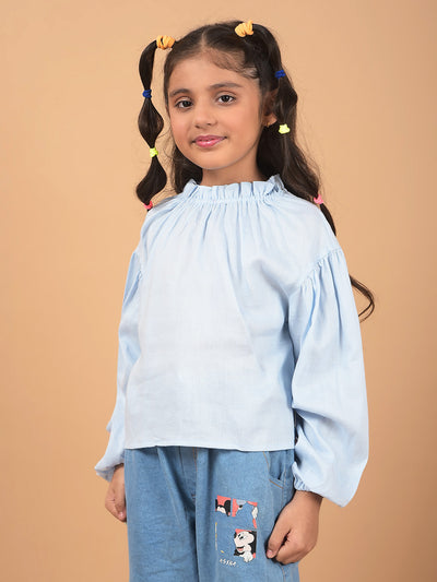 Blue Linen Top-Girls Tops-Crimsoune Club