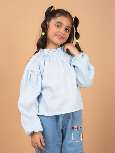 Blue Linen Top-Girls Tops-Crimsoune Club