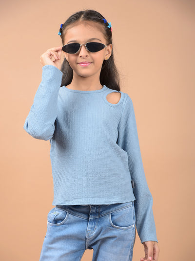 Blue Cut-Out Top-Girls Tops-Crimsoune Club