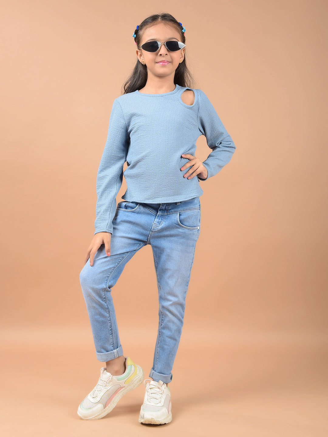 Blue Cut-Out Top-Girls Tops-Crimsoune Club