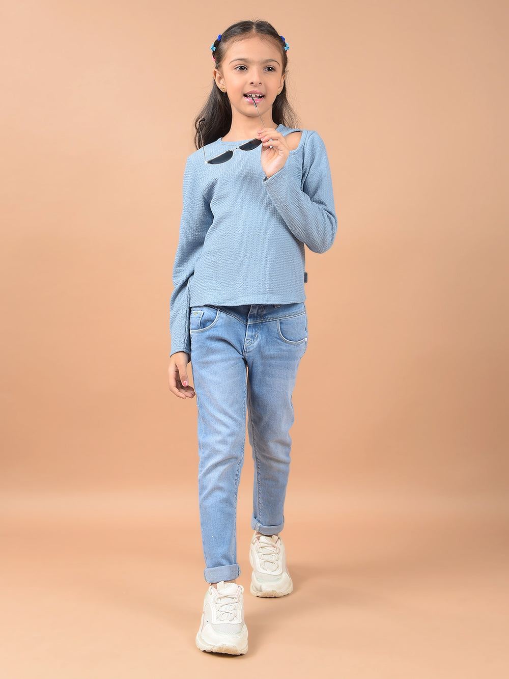 Blue Cut-Out Top-Girls Tops-Crimsoune Club