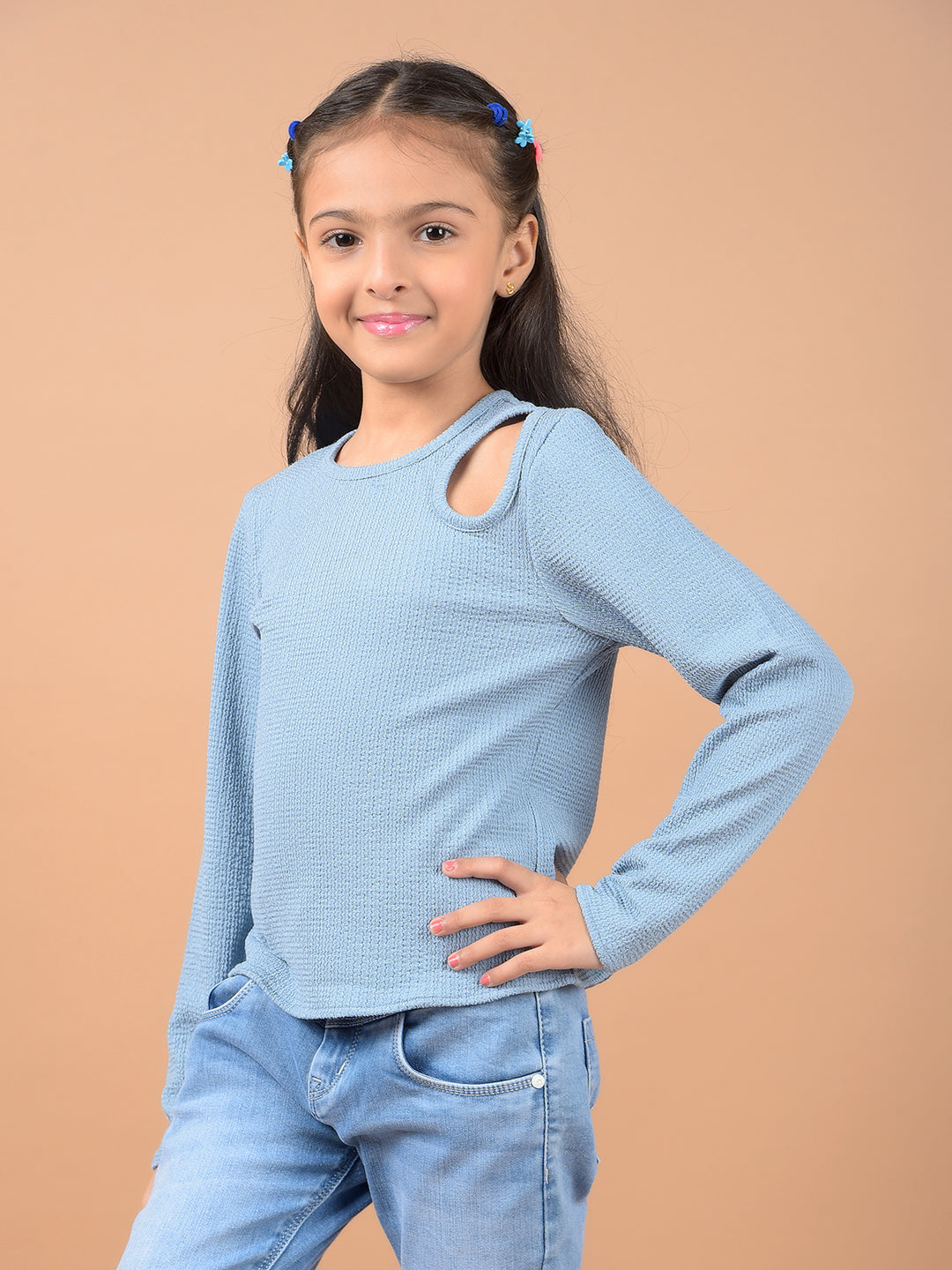 Blue Cut-Out Top-Girls Tops-Crimsoune Club