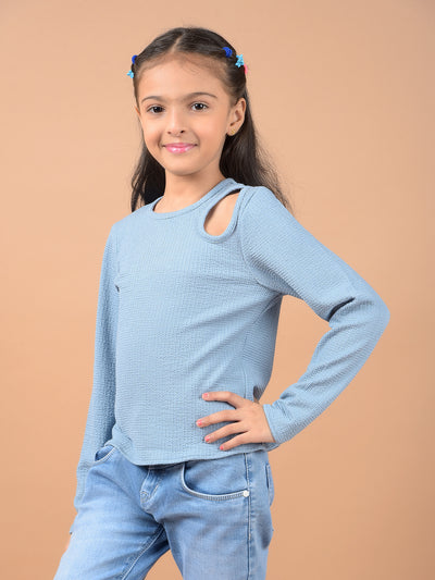 Blue Cut-Out Top-Girls Tops-Crimsoune Club