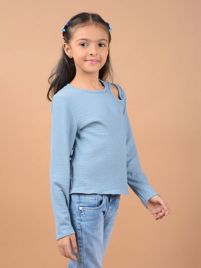 Blue Cut-Out Top-Girls Tops-Crimsoune Club