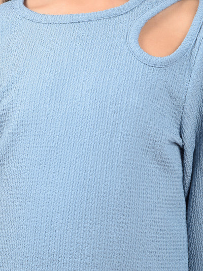 Blue Cut-Out Top-Girls Tops-Crimsoune Club