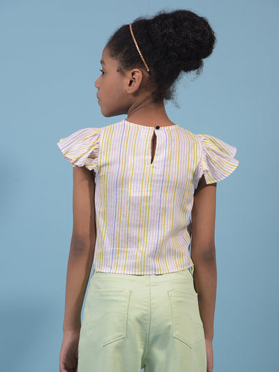 Girl's Multi-Color Vertical Stripes Sleeveless Cropped Linen Top-Girls Tops-Crimsoune Club
