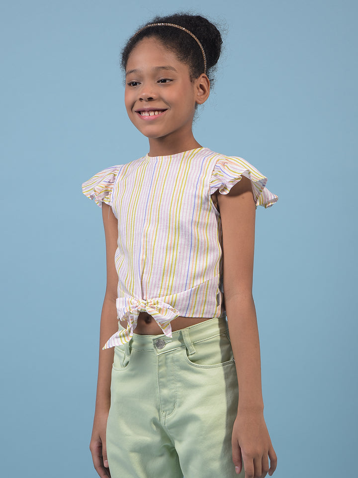 Girl's Multi-Color Vertical Stripes Sleeveless Cropped Linen Top-Girls Tops-Crimsoune Club