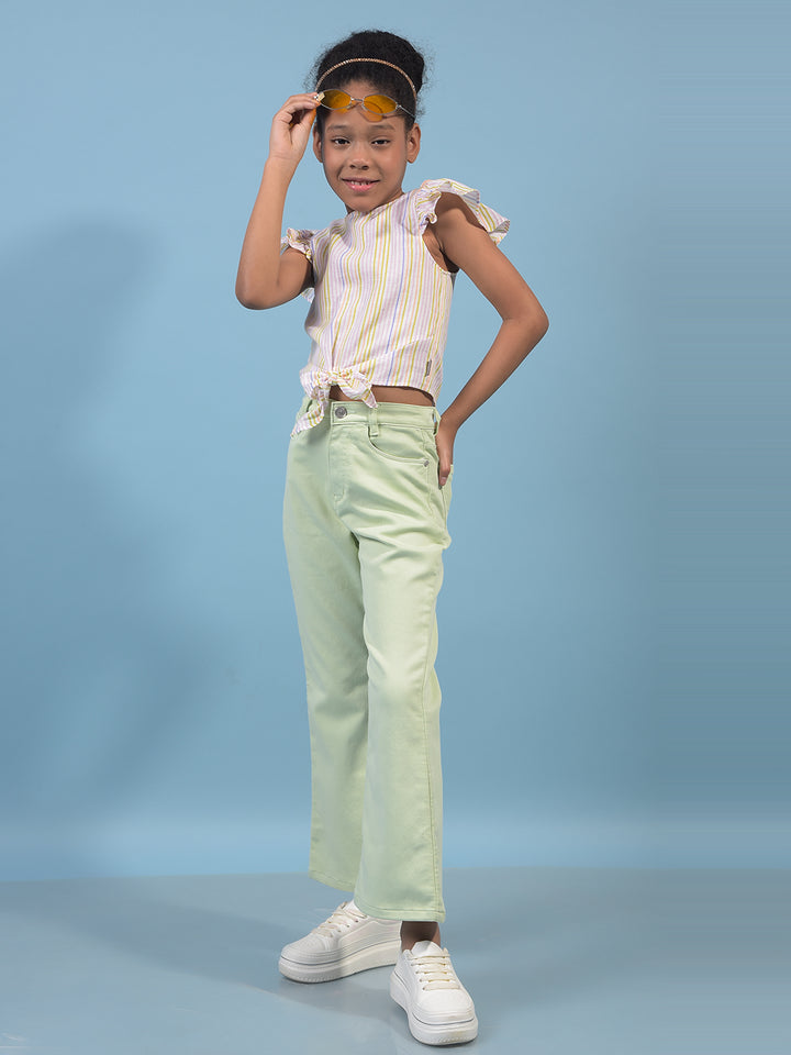 Girl's Multi-Color Vertical Stripes Sleeveless Cropped Linen Top-Girls Tops-Crimsoune Club