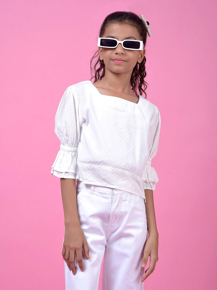 White Square Neck Top-Girls Tops-Crimsoune Club