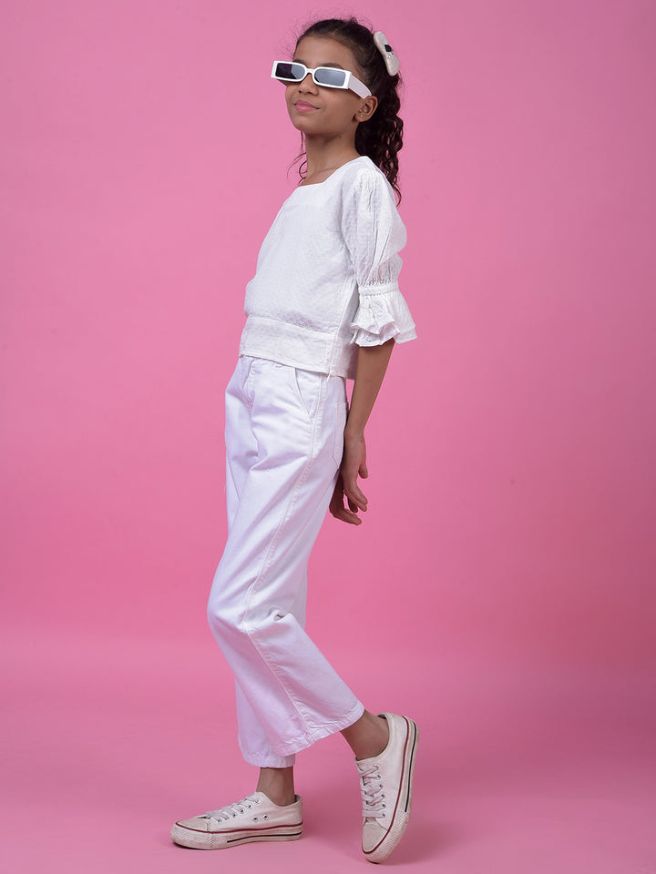 White Square Neck Top-Girls Tops-Crimsoune Club