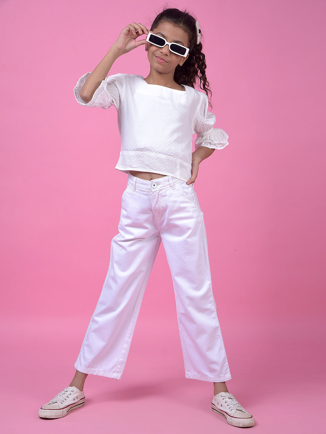 White Square Neck Top-Girls Tops-Crimsoune Club