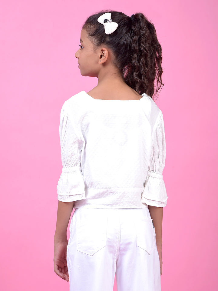White Square Neck Top-Girls Tops-Crimsoune Club