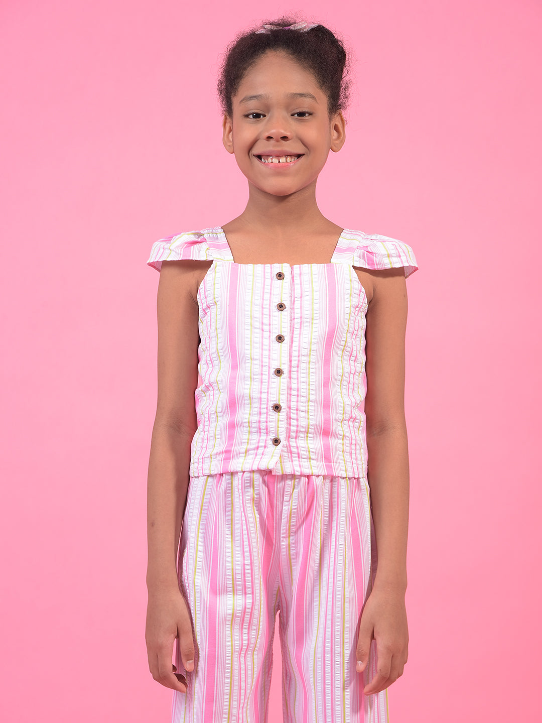 Girl's Multi-Color Vertical Stripes Square Neck Sleeveless Cropped Top-Girls Tops-Crimsoune Club