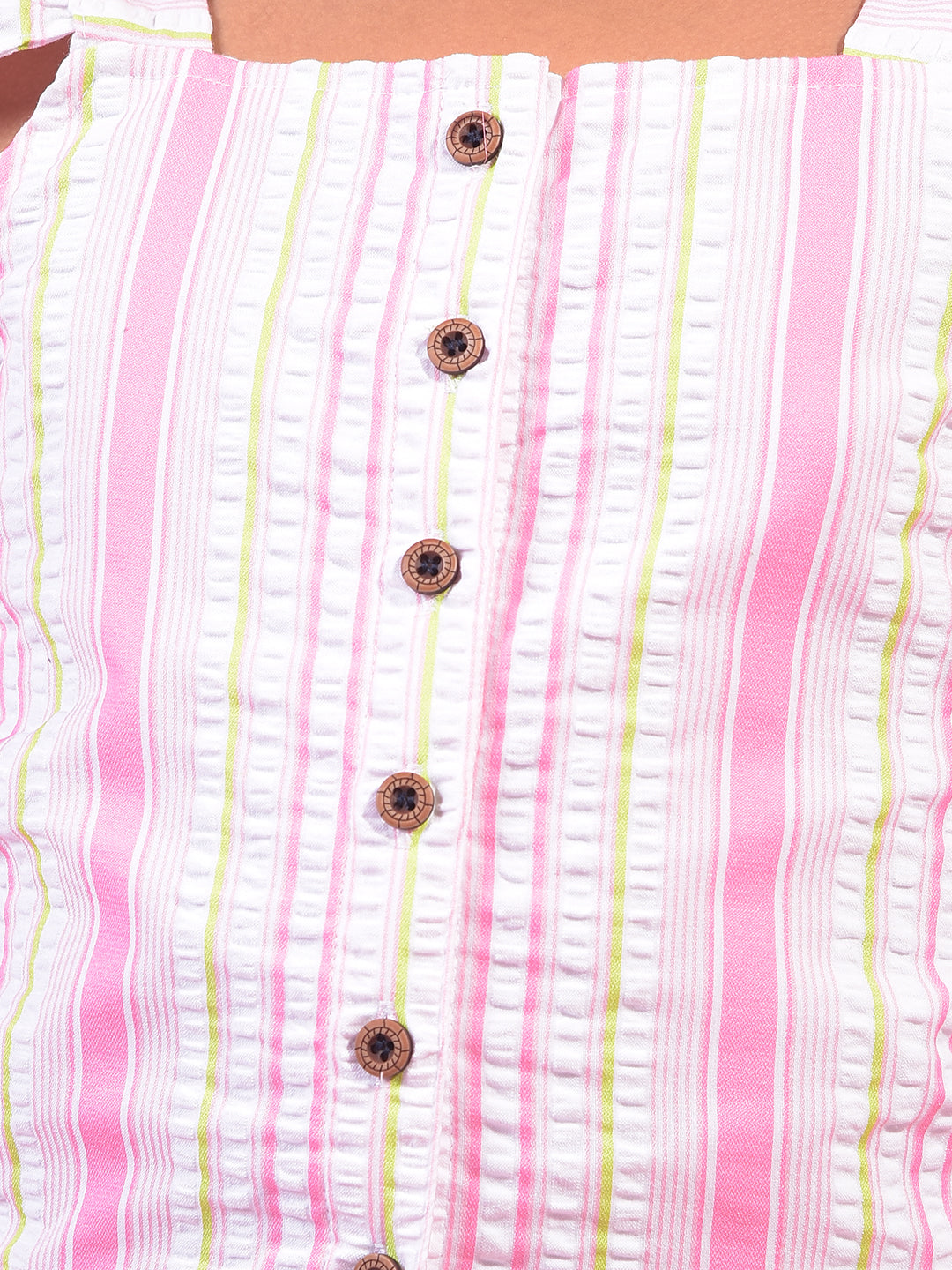 Girl's Multi-Color Vertical Stripes Square Neck Sleeveless Cropped Top-Girls Tops-Crimsoune Club