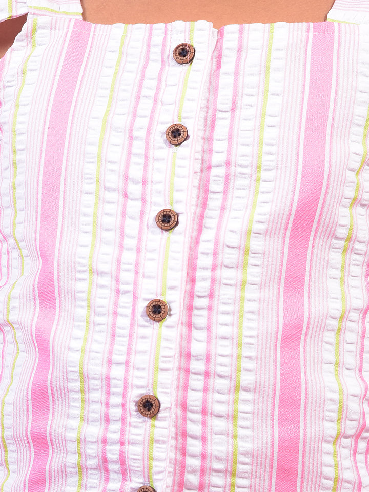 Girl's Multi-Color Vertical Stripes Square Neck Sleeveless Cropped Top-Girls Tops-Crimsoune Club