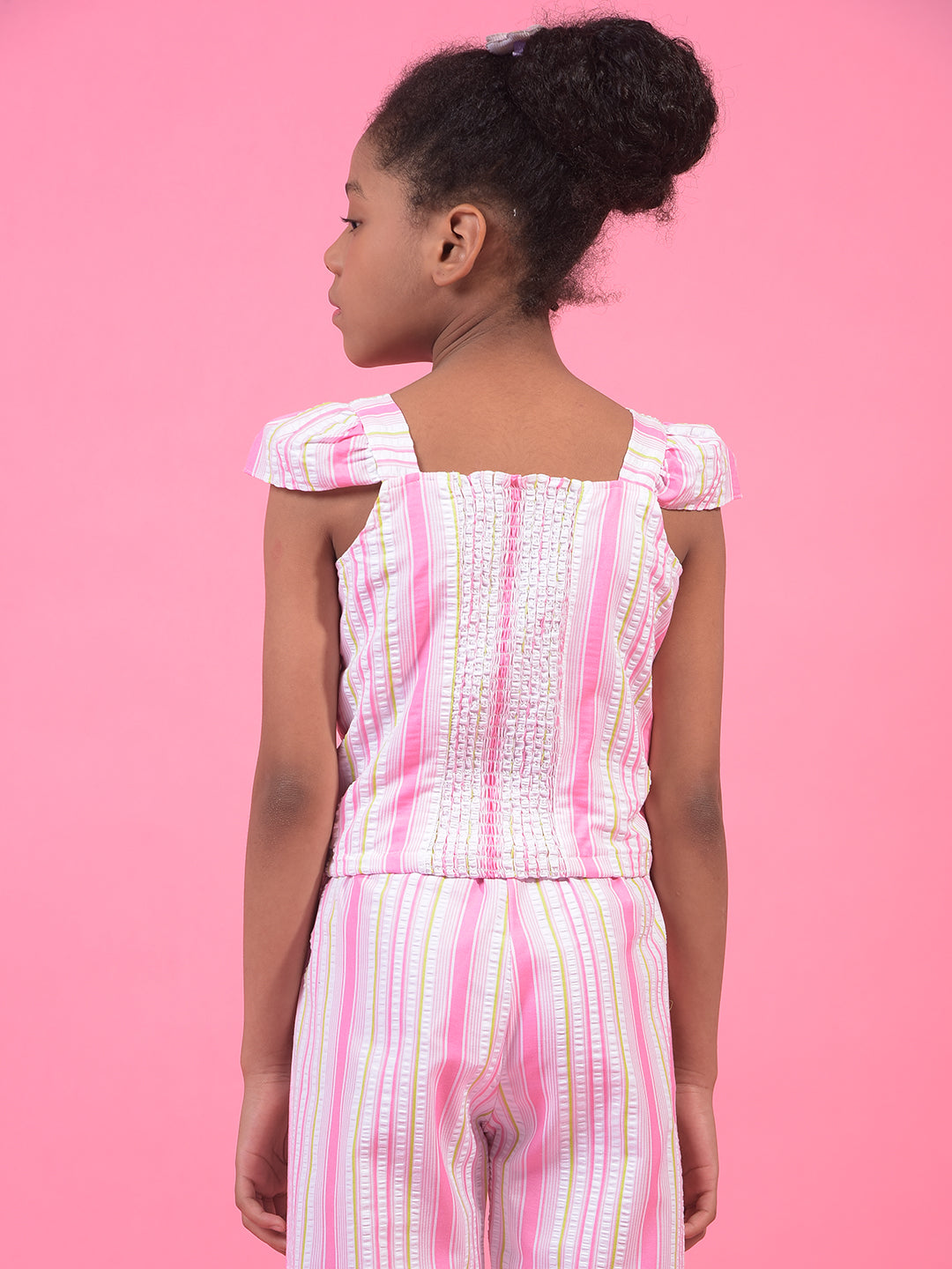 Girl's Multi-Color Vertical Stripes Square Neck Sleeveless Cropped Top-Girls Tops-Crimsoune Club