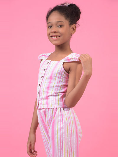 Girl's Multi-Color Vertical Stripes Square Neck Sleeveless Cropped Top-Girls Tops-Crimsoune Club