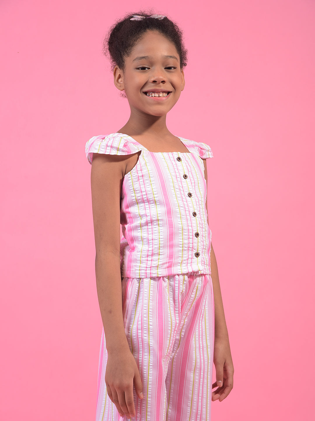 Girl's Multi-Color Vertical Stripes Square Neck Sleeveless Cropped Top-Girls Tops-Crimsoune Club