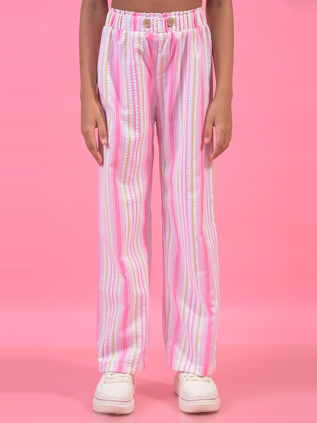 Girl's Multi-Color Vertical Stripes Casual Trousers-Girls Trousers-Crimsoune Club