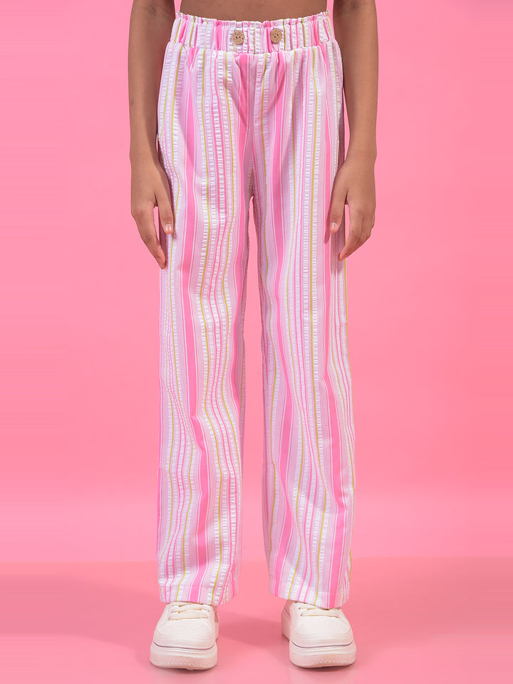 Girl's Multi-Color Vertical Stripes Casual Trousers-Girls Trousers-Crimsoune Club