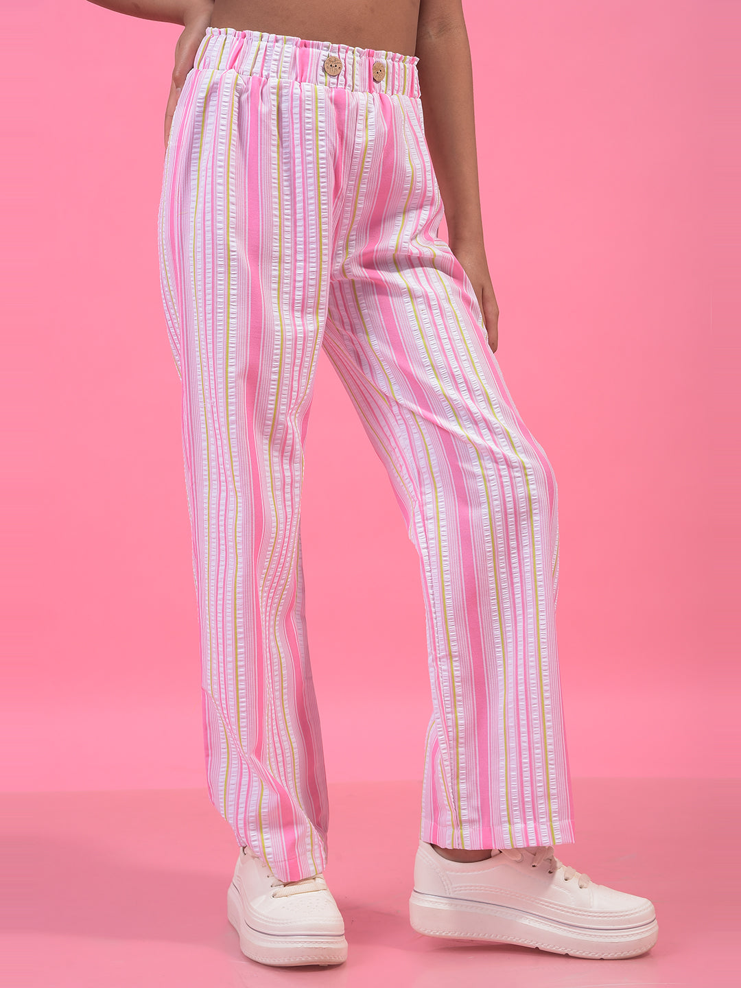 Girl's Multi-Color Vertical Stripes Casual Trousers-Girls Trousers-Crimsoune Club