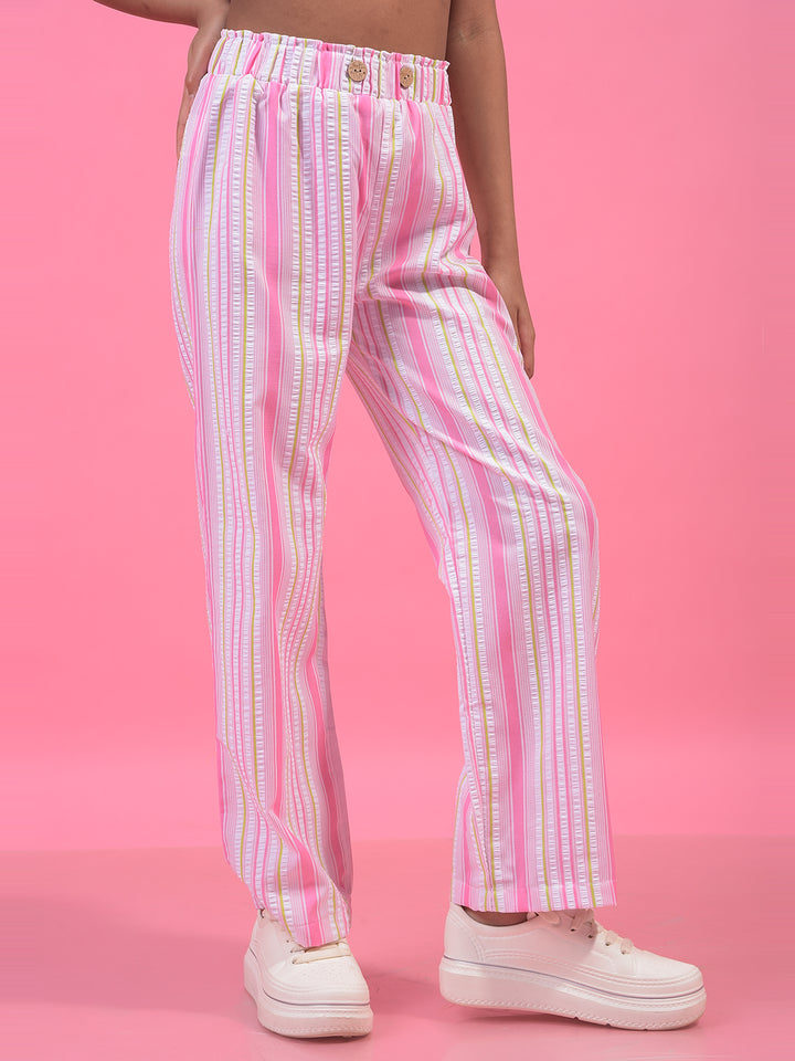 Girl's Multi-Color Vertical Stripes Casual Trousers-Girls Trousers-Crimsoune Club