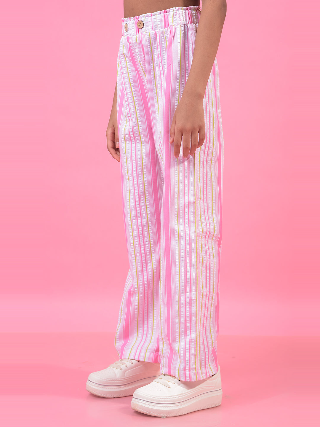 Girl's Multi-Color Vertical Stripes Casual Trousers-Girls Trousers-Crimsoune Club