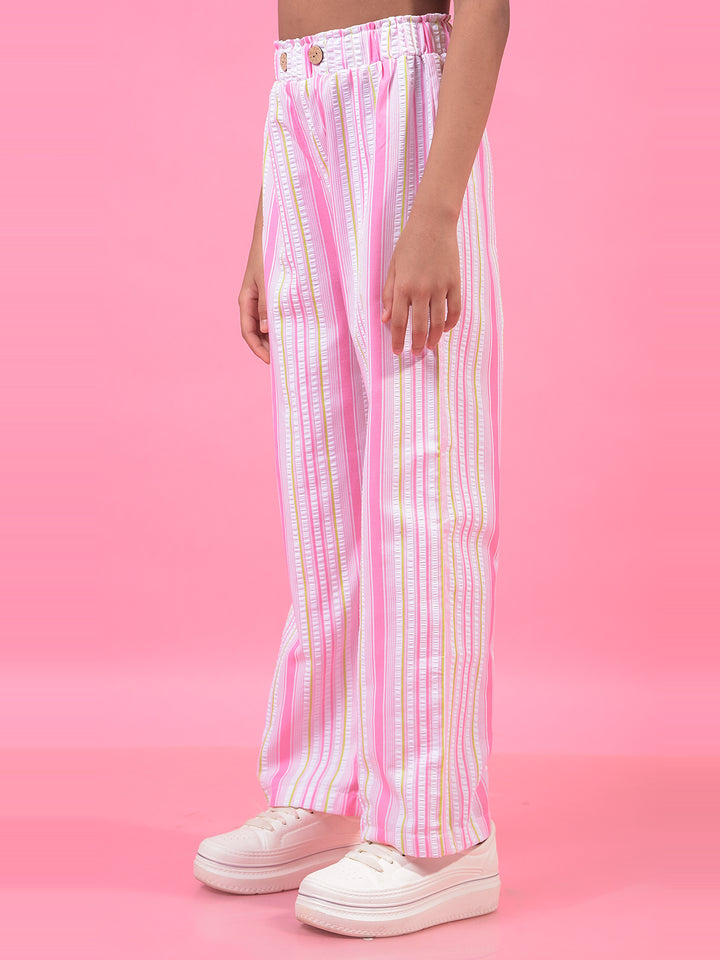 Girl's Multi-Color Vertical Stripes Casual Trousers-Girls Trousers-Crimsoune Club
