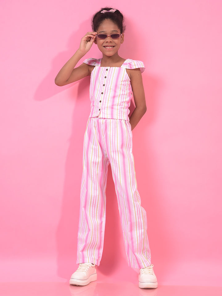 Girl's Multi-Color Vertical Stripes Casual Trousers-Girls Trousers-Crimsoune Club