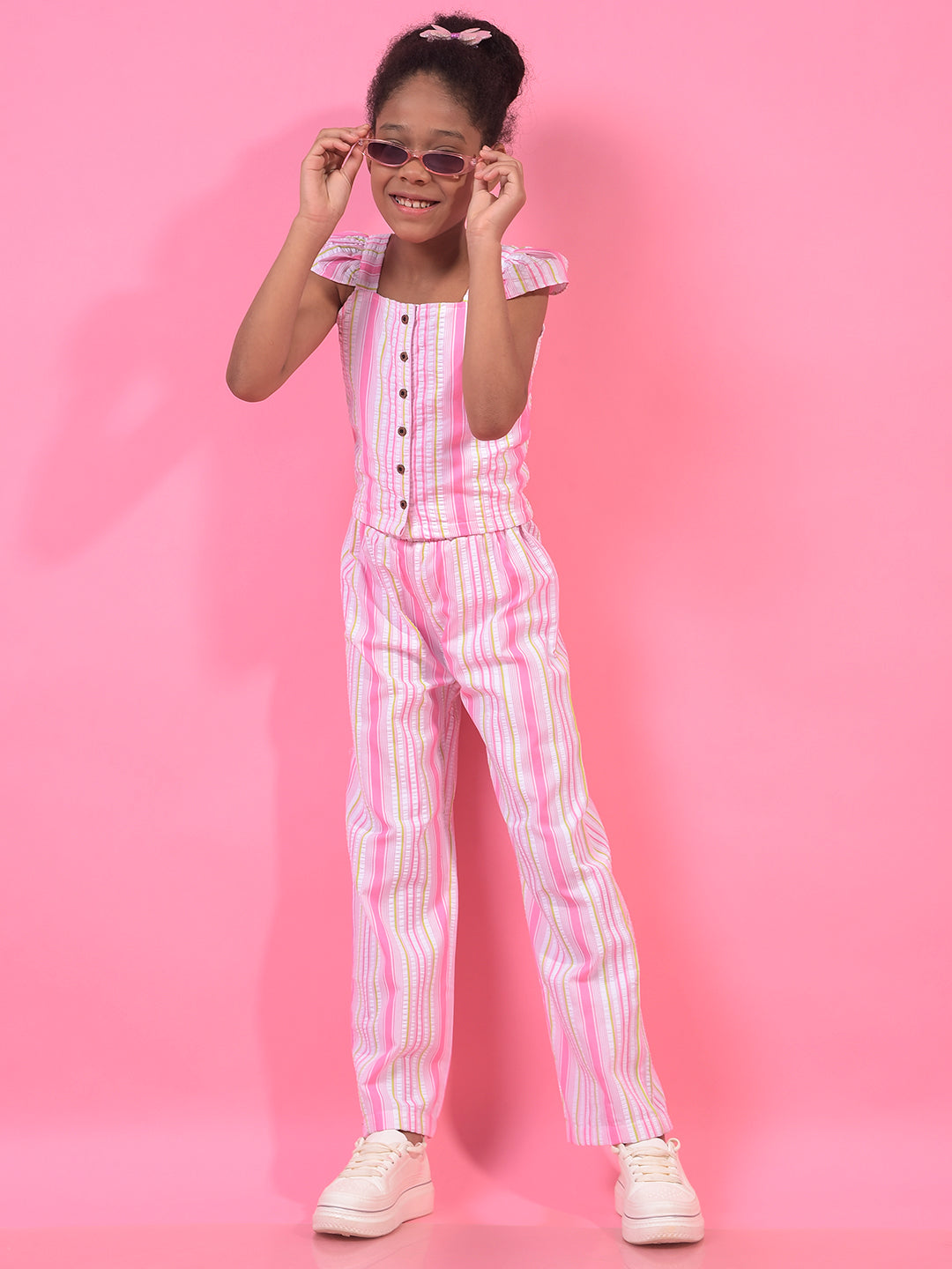 Girl's Multi-Color Vertical Stripes Casual Trousers-Girls Trousers-Crimsoune Club