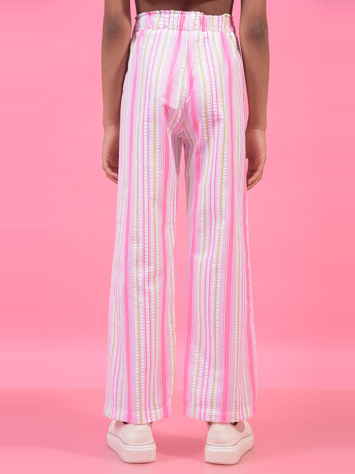 Girl's Multi-Color Vertical Stripes Casual Trousers-Girls Trousers-Crimsoune Club