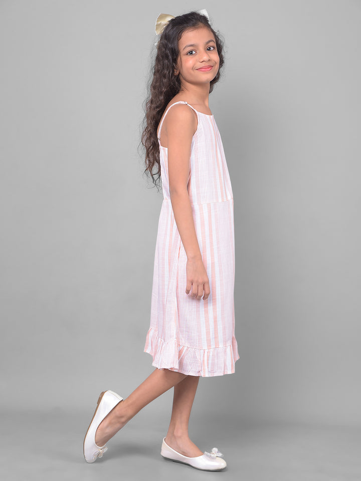 Peach Horizontal Striped Dress-Girls Dresses-Crimsoune Club