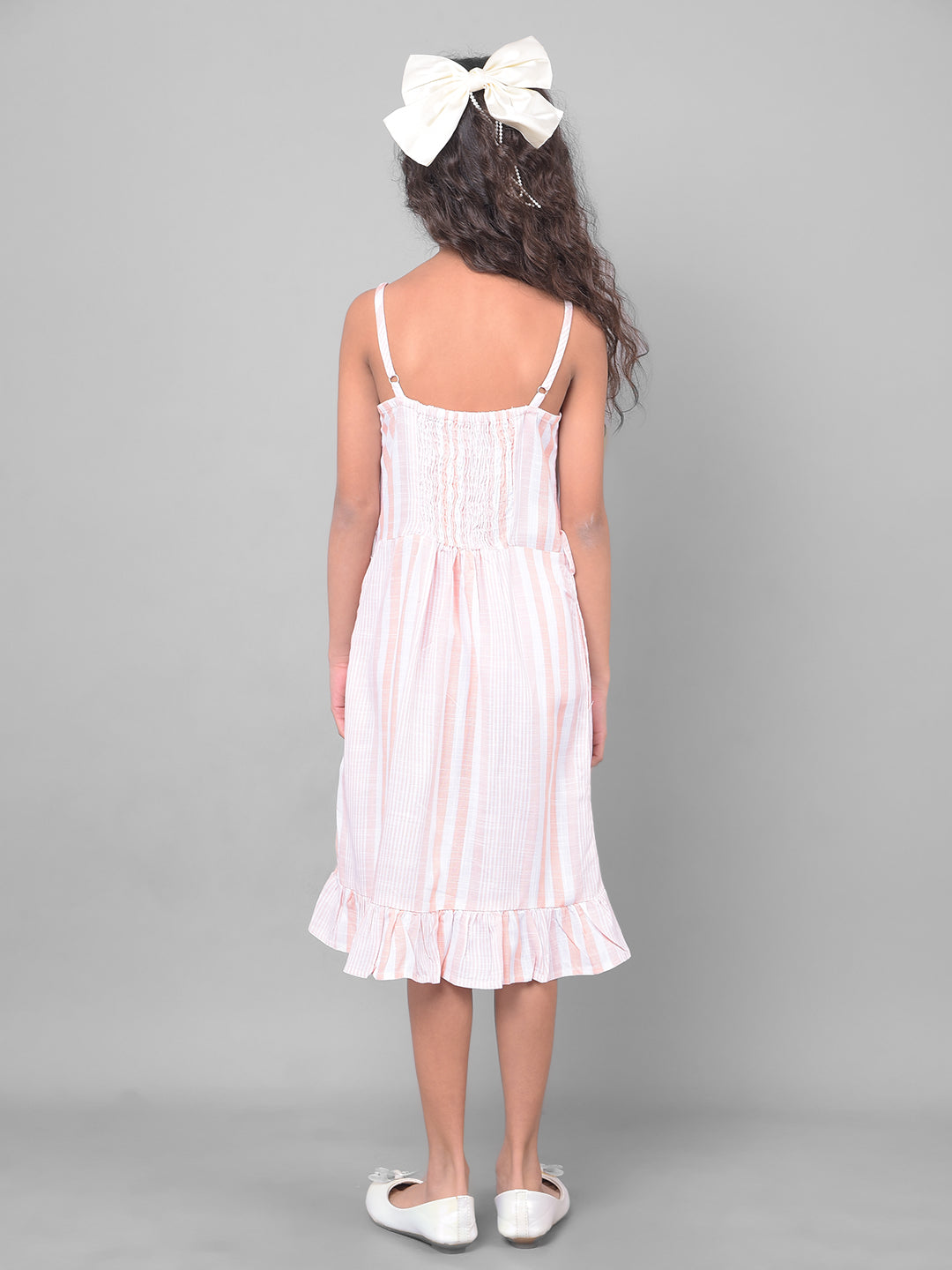 Peach Horizontal Striped Dress-Girls Dresses-Crimsoune Club