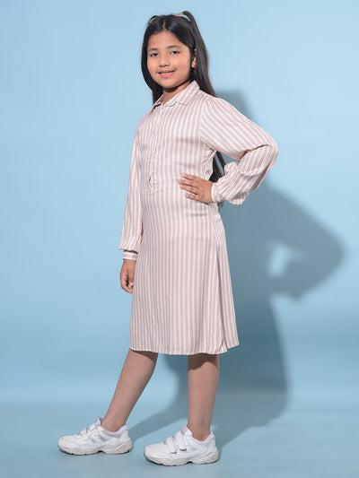 Pink Vertical Striped 100% Lyocell A-Line Dress-Girls Dresses-Crimsoune Club