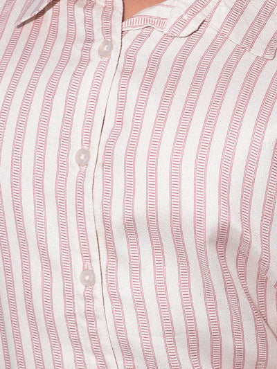 Pink Vertical Striped 100% Lyocell A-Line Dress-Girls Dresses-Crimsoune Club