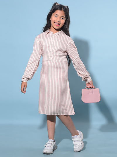 Pink Vertical Striped 100% Lyocell A-Line Dress-Girls Dresses-Crimsoune Club