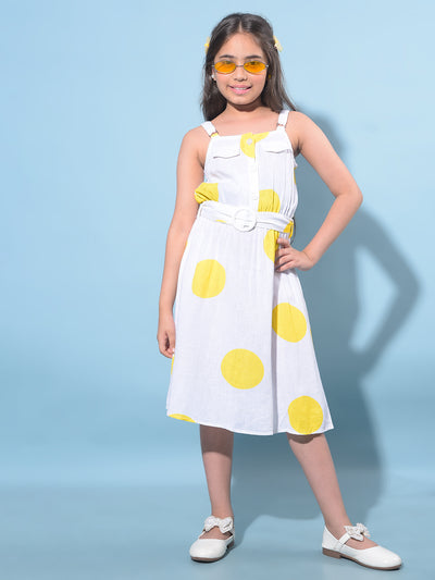 Yellow With Belt A-Line Printed Dress-Girls Dresses-Crimsoune Club