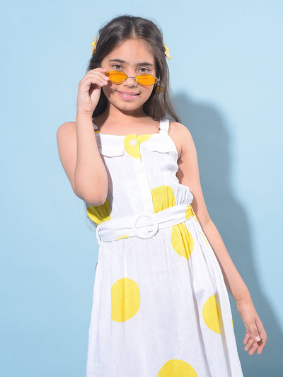 Yellow With Belt A-Line Printed Dress-Girls Dresses-Crimsoune Club