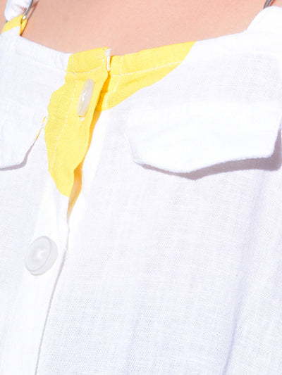 Yellow With Belt A-Line Printed Dress-Girls Dresses-Crimsoune Club