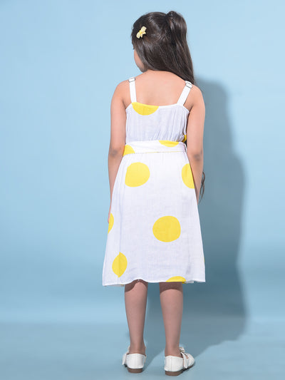Yellow With Belt A-Line Printed Dress-Girls Dresses-Crimsoune Club
