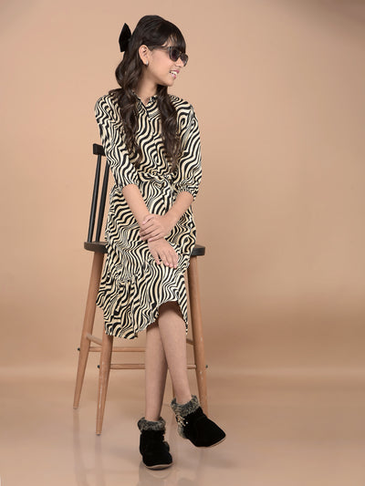 Beige Abstract Print Midi Shirt-Dress-Girls Dresses-Crimsoune Club