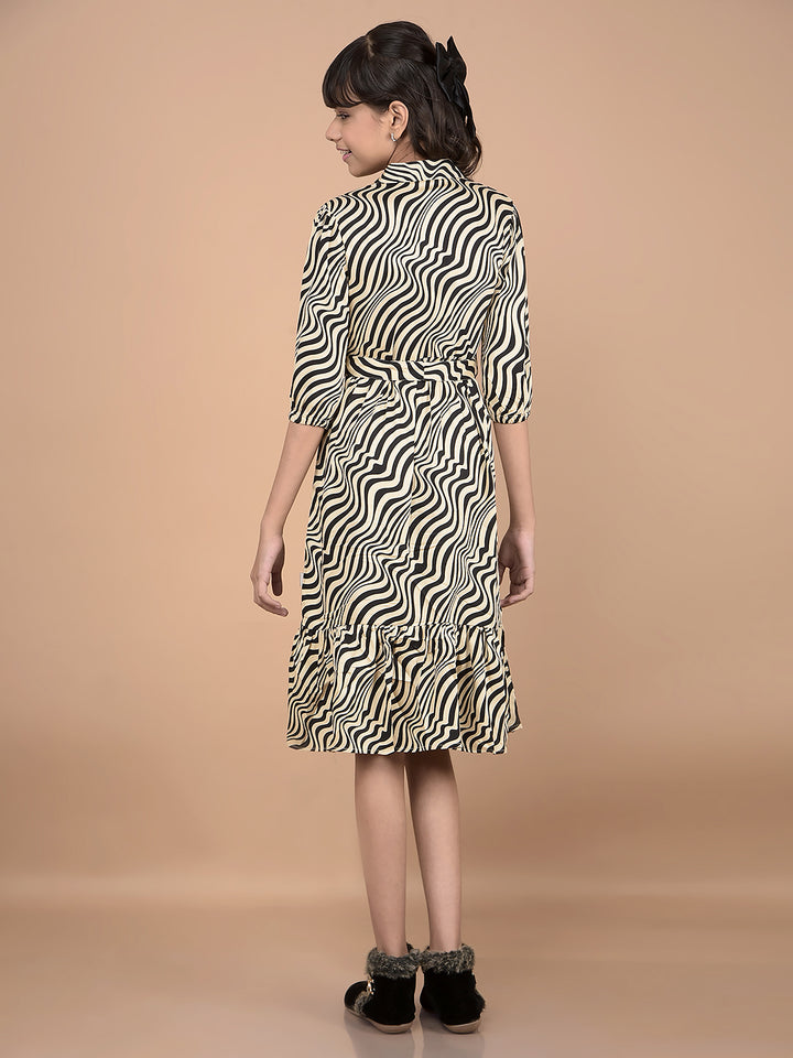Beige Abstract Print Midi Shirt-Dress-Girls Dresses-Crimsoune Club