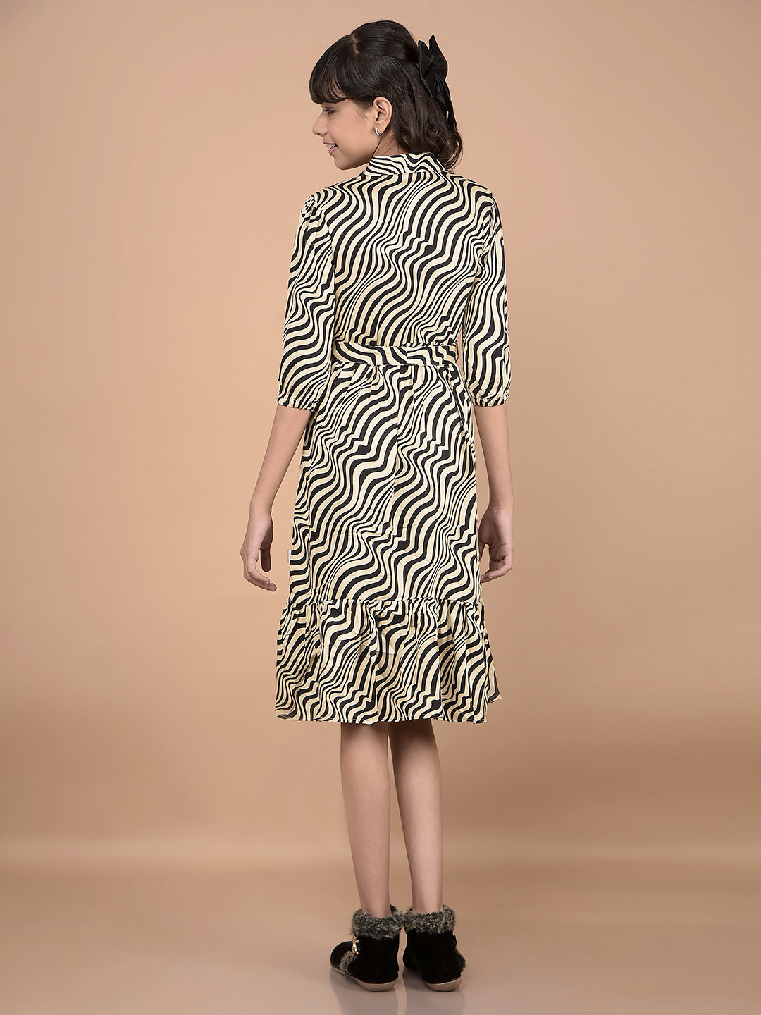 Beige Abstract Print Midi Shirt-Dress-Girls Dresses-Crimsoune Club