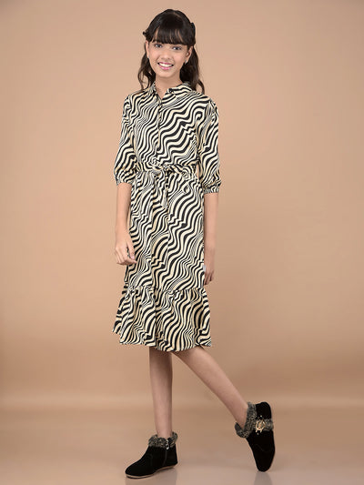 Beige Abstract Print Midi Shirt-Dress-Girls Dresses-Crimsoune Club