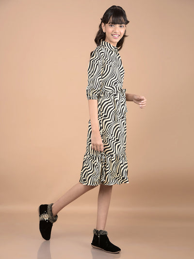 Beige Abstract Print Midi Shirt-Dress-Girls Dresses-Crimsoune Club